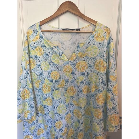 Lands’ End Women’s 2X Citrus Orange Lemon Split Neck Cotton Spandex Top - Picture 2 of 9